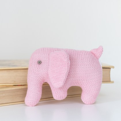 Knitted Pink Elephant Baby Rattle
